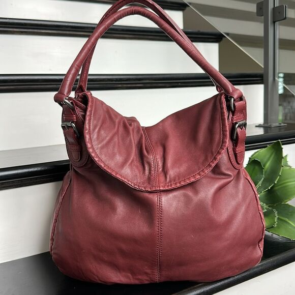 J.Jill Berry Red Genuine Leather Shoulder Bag Purse | Slouchy Soft Hobo Handbag - Picture 1 of 12